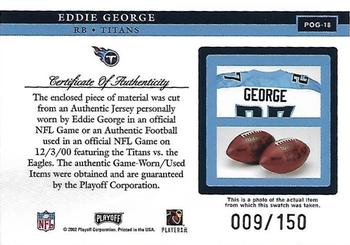 2002 Playoff Piece of the Game - Materials 2nd Down #POG-18 Eddie George Back