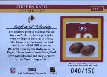2002 Playoff Piece of the Game - Materials 2nd Down #POG-46 Stephen Davis Back