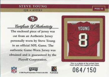 2002 Playoff Piece of the Game - Materials 2nd Down #POG-48 Steve Young Back