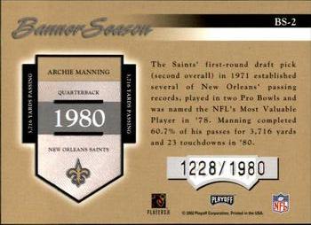 2002 Playoff Prestige - Banner Season #BS-2 Archie Manning Back