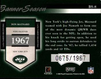 2002 Playoff Prestige - Banner Season #BS-8 Don Maynard Back
