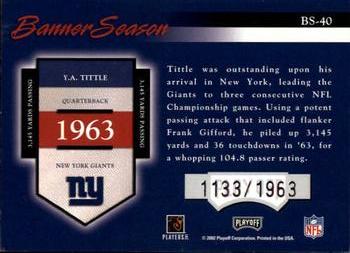 2002 Playoff Prestige - Banner Season #BS-40 Y.A. Tittle Back