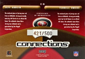2002 Playoff Prestige - Connections Jerseys #C-6 Jeff Garcia / Terrell Owens Back
