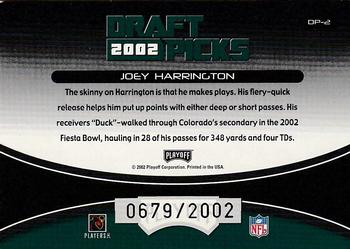 2002 Playoff Prestige - Draft Picks #DP-2 Joey Harrington Back