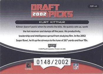 2002 Playoff Prestige - Draft Picks #DP-3 Kurt Kittner Back