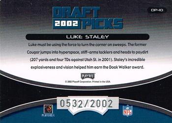 2002 Playoff Prestige - Draft Picks #DP-10 Luke Staley Back