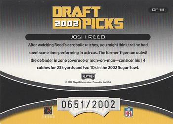 2002 Playoff Prestige - Draft Picks #DP-13 Josh Reed Back