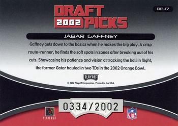 2002 Playoff Prestige - Draft Picks #DP-17 Jabar Gaffney Back