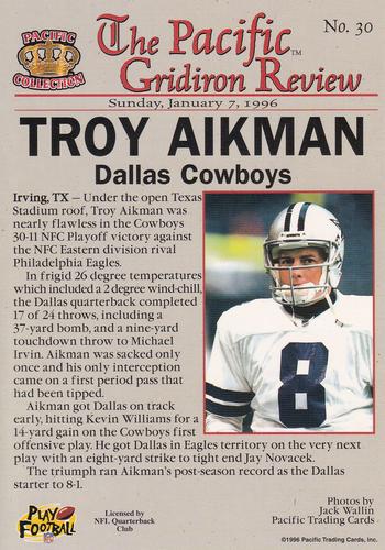 1996 Pacific Gridiron #30 Troy Aikman Back