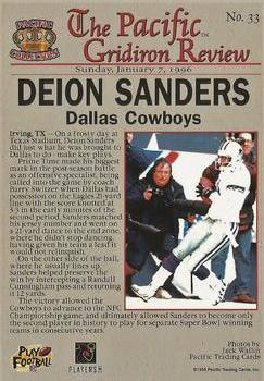 1996 Pacific Gridiron #33 Deion Sanders Back
