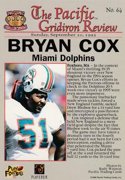 1996 Pacific Gridiron #64 Bryan Cox Back
