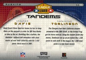2002 Playoff Prestige - League Leader Tandems #LL11 LaDainian Tomlinson / Stephen Davis Back