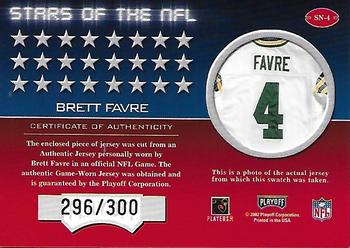 2002 Playoff Prestige - Stars of the NFL Jerseys #SN-4 Brett Favre Back