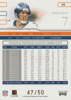 2002 Playoff Prime Signatures - Proofs #55 John Elway Back