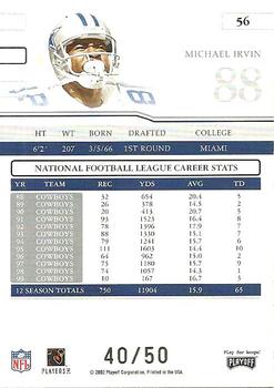 2002 Playoff Prime Signatures - Proofs #56 Michael Irvin Back