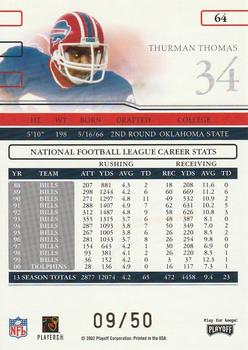 2002 Playoff Prime Signatures - Proofs #64 Thurman Thomas Back