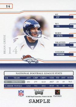 2002 Playoff Prime Signatures - Samples #14 Brian Griese Back