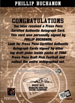 2002 Press Pass - Autographs #NNO Phillip Buchanon Back