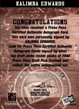 2002 Press Pass - Autographs #NNO Kalimba Edwards Back