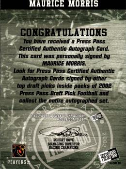 2002 Press Pass - Autographs #NNO Maurice Morris Back