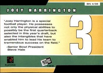 2002 Press Pass - Big Numbers #BN4 Joey Harrington Back
