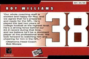 2002 Press Pass - Big Numbers #BN35 Roy Williams Back