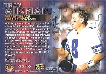 1996 Pacific Gridiron - Gems #GG-10 Troy Aikman Back