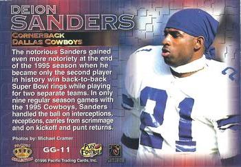 1996 Pacific Gridiron - Gems #GG-11 Deion Sanders Back