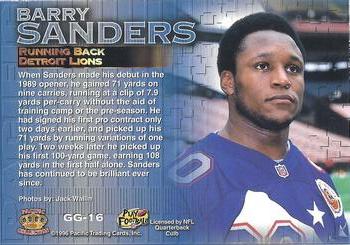 1996 Pacific Gridiron - Gems #GG-16 Barry Sanders Back