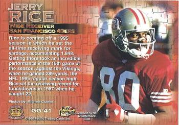1996 Pacific Gridiron - Gems #GG-41 Jerry Rice Back