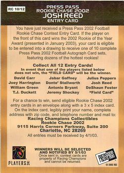 2002 Press Pass - Rookie Chase #RC10 Josh Reed Back