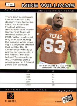 2002 Press Pass - Torquers #T36 Mike Williams Back