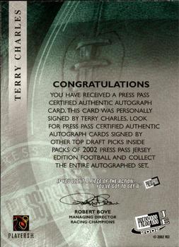 2002 Press Pass JE - Autographs #NNO Terry Charles Back