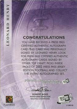 2002 Press Pass JE - Autographs #NNO Leonard Henry Back