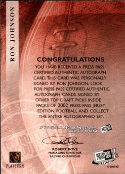 2002 Press Pass JE - Autographs #NNO Ron Johnson Back