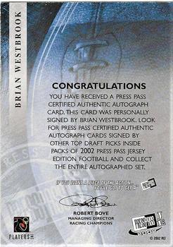 2002 Press Pass JE - Autographs #NNO Brian Westbrook Back