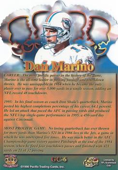 1996 Pacific Gridiron - Gold Crown Die Cuts #GC-6 Dan Marino Back
