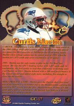 1996 Pacific Gridiron - Gold Crown Die Cuts #GC-17 Curtis Martin Back