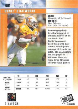 2002 Press Pass JE - First Down #FD11 Donte Stallworth Back
