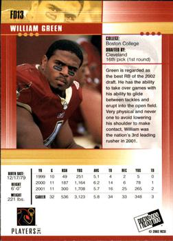 2002 Press Pass JE - First Down #FD13 William Green Back