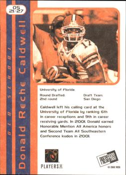 2002 Press Pass JE - Old School #OS21 Reche Caldwell Back