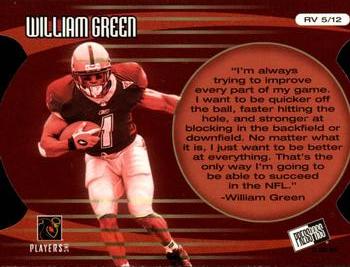 2002 Press Pass JE - Rookie Vision #RV5 William Green Back