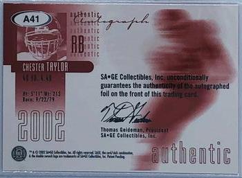 2002 SAGE - Autographs Red #A41 Chester Taylor Back