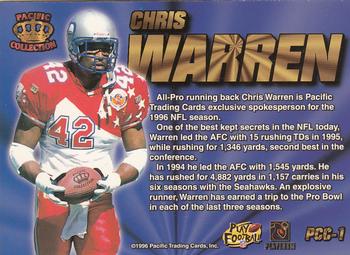 1996 Pacific Invincible #PCC-1 Chris Warren Back