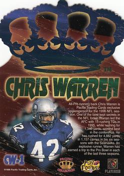 1996 Pacific Invincible #CW-1 Chris Warren Back