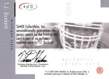 2002 SAGE - Jerseys Silver #4 T.J. Duckett Back