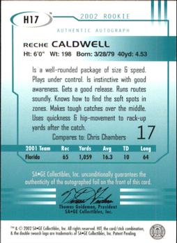 2002 SAGE HIT - Autographs Emerald #H17 Reche Caldwell Back