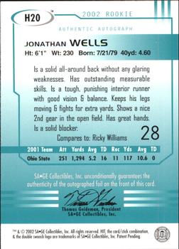 2002 SAGE HIT - Autographs Emerald #H20 Jonathan Wells Back