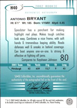 2002 SAGE HIT - Autographs Emerald #H40 Antonio Bryant Back