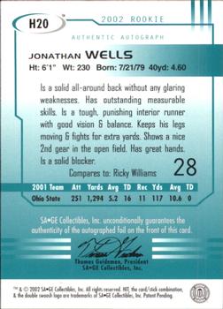 2002 SAGE HIT - Autographs Gold #H20 Jonathan Wells Back